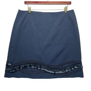 Tahari‎ Womens Navy Blue Ruffle Trim Skirt Size 12 Knee Length Zipper Closure